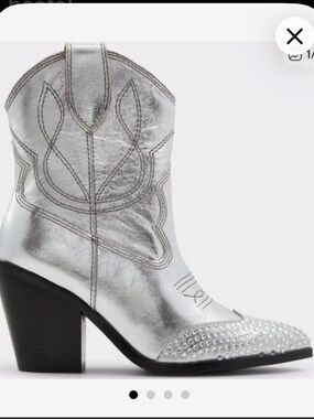 Aldo Silver Studded Metallic Western Ankle Boots